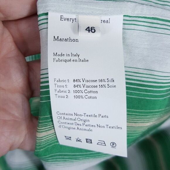 WALES BONNER Shirt Mens Size 46 Green Stripe Button Up CADENCE SILK SHIRT $595 - Picture 6 of 9